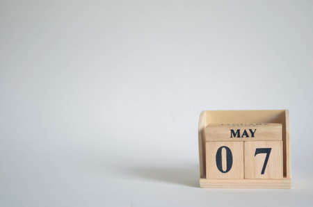 May 7, Empty white background with number cube on the table.の写真素材