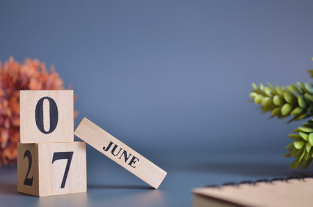 June 7, Cover in the evening time, Date Design with number cube for a background.の写真素材