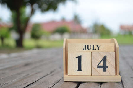 July 14, Number cube with a natural background.の写真素材