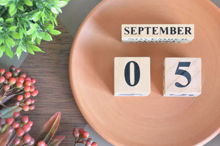 September 2, month design with flower and earthenware.の写真素材