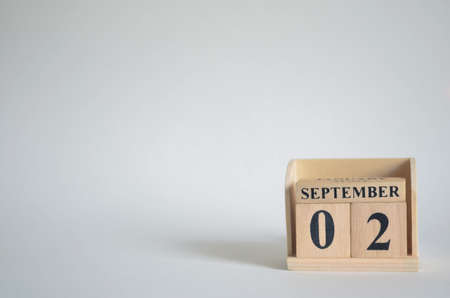 September 2, Empty white background with number cube on the table.の写真素材