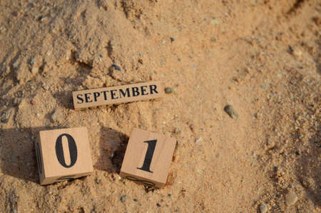 September 1, Number cube with Sand background.の写真素材