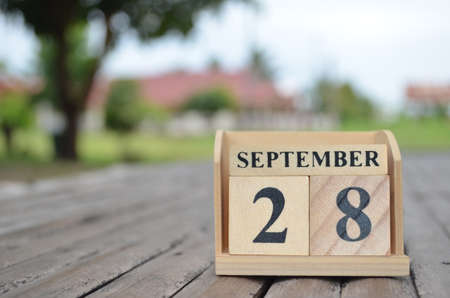 September 28, Number cube with a natural background.の写真素材