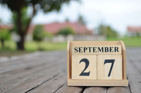 September 27, Number cube with a natural background.の写真素材