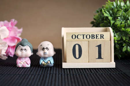 October 1, Japanese Cover Calendar on black bamboo.の写真素材