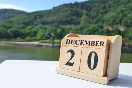 December 20, Date design with number cube on white table, cover design in the natural concept.の写真素材