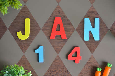 January 14, Appointment with wooden text design for the background.の写真素材