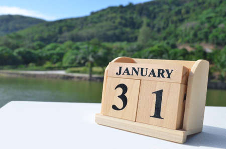 January 31, Date design with number cube on white table in the natural concept.の写真素材
