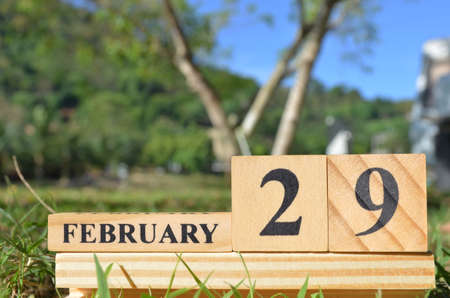 February 29, Date design with number cube on white table, cover design in the natural concept.の写真素材