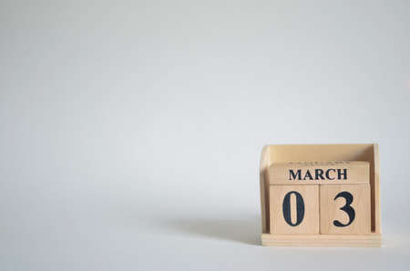 March 3, Empty white background with number cube on the table.の写真素材