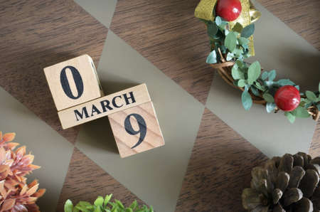 March 9, Date design with number cube.の写真素材