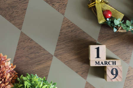 March 19, Date design with number cube.の写真素材