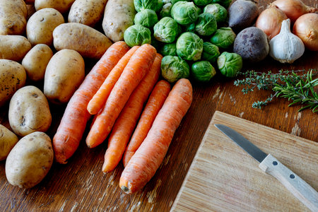 cooking with carrots potatoes and sprouts