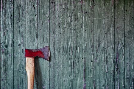 used ax on weathered barn wallの写真素材