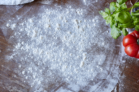flour on table getting ready for rolling out doughの写真素材
