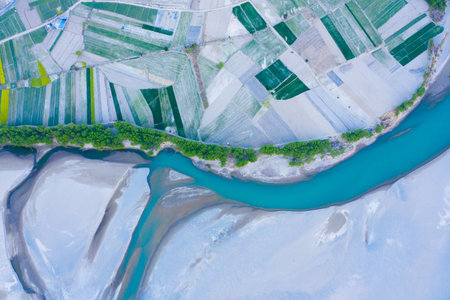 Aerial view of the first bend of Yangtze river in Yunnan, China