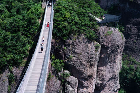 Suspension Bridge in Shenxianju Scenic Area, Xianju, Zhejiang, Chinaのeditorial素材
