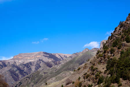 A valley in spring under blue skyの写真素材