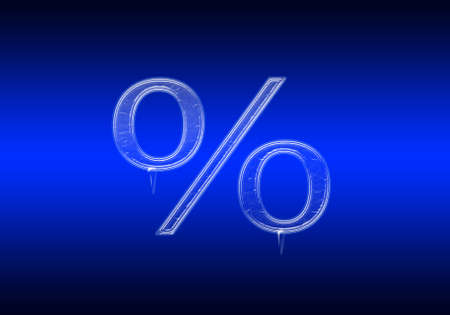 Frozen percent sign made of glass on blue backgroundの写真素材