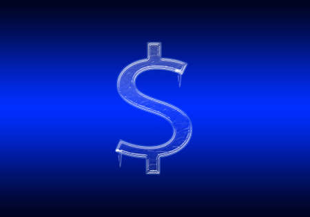 Frozen dollar sign made ââof glass on blue backgroundの写真素材