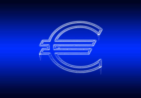Frozen euro sign made ââof glass on blue backgroundの写真素材