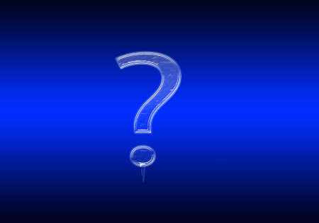 Frozen question mark made of glass on blue backgroundの写真素材