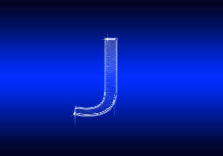 Frozen letter of the alphabet made of glass on blue backgroundの写真素材