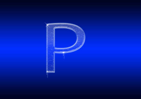 Frozen letter of the alphabet made of glass on blue backgroundの写真素材