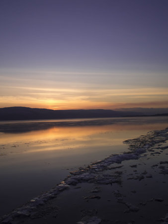 Beautiful landscape with sunset on the river