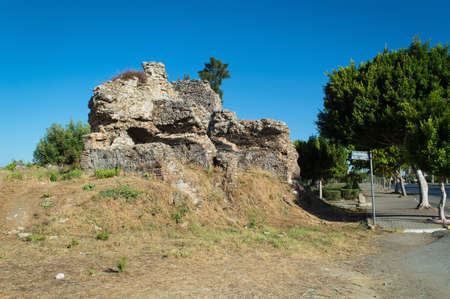 Ancient walls near the Child park. Street attractions in Side in Turkey. Deserted streets in the city.のeditorial素材
