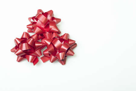 red bows on white bottomの写真素材