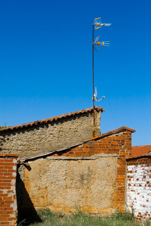 old houses with a television anthenaの写真素材