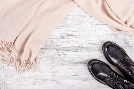 Womens shoes with pastelle pink scarf.の写真素材