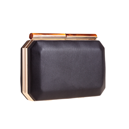 Black handbag clutch isolated on white backgroundの写真素材