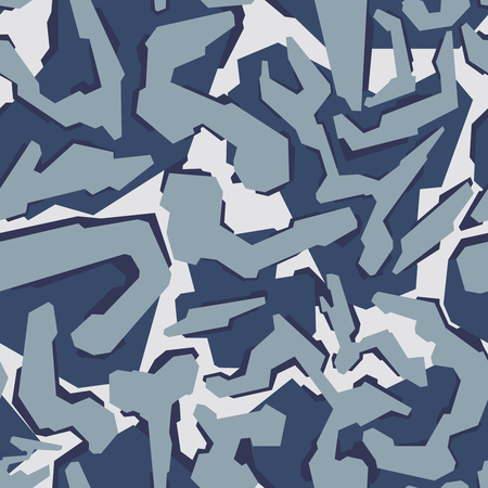 Abstract camouflage seamless pattern. Vector geometric camo background with monochrome blue marine texture.のイラスト素材
