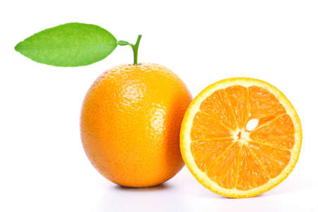 Ripe orange with slice isolated on white backgroundの写真素材