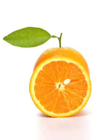 One orange and slice isolated on white backgroundの写真素材