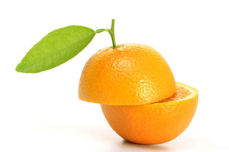 Fresh orange cut into slice on white backgroundの写真素材