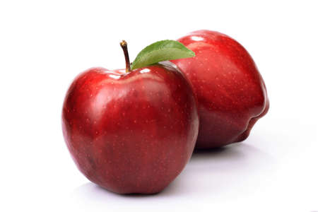 Fresh two red apple's isolated on white backgroundの写真素材