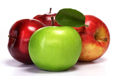 Red and green apple's isolated on white backgroundの写真素材