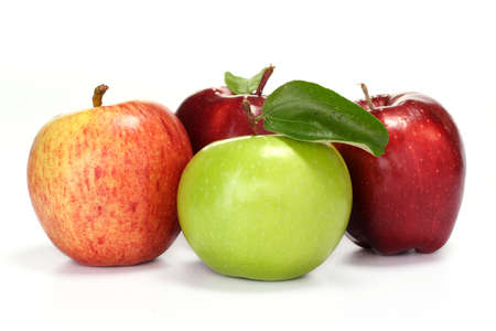Variety of apples on whiteの写真素材