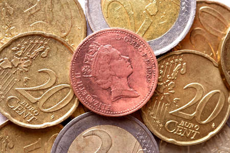 Closeup of Euro coins for backgroundsの写真素材