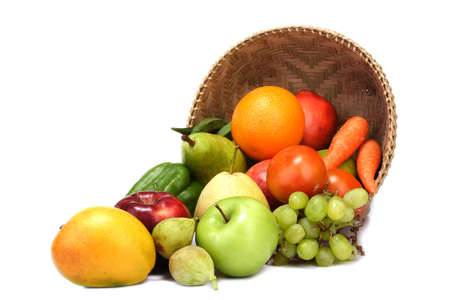 Variety of fruits and vegetables on whiteの写真素材