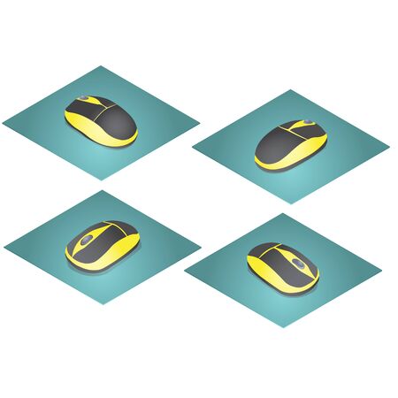 Vector images in isometry mouse for the computer in the yellow and black colors.のイラスト素材
