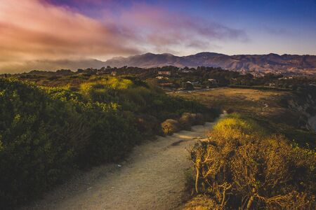 Colorful view of Southern California coast from Point Dume, Malibu during sunsetの写真素材