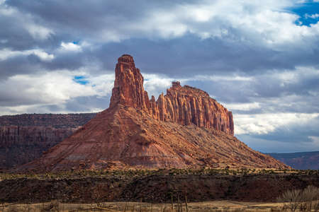Beautiful sandstone fins seen along the Indian Creek Corridor Scenic Byway near Canyonlands National Park, Needles District, Monticello, Utahの写真素材