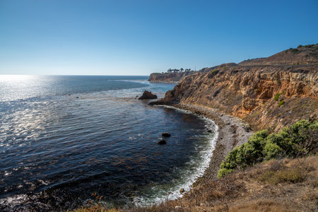 Gorgeous coastline view of Point Vicente and Pelican Cove on a sunny day with clear sky, Rancho Palos Verdes, Californiaの写真素材