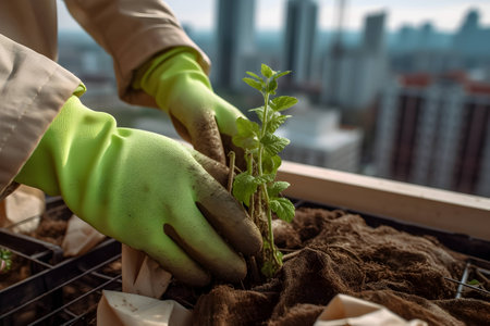 Growing organic products, by human hands, in the metropolis.の素材