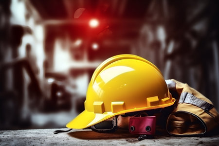 Yellow safety helmet, work uniform. labor day concept. AI generationの素材