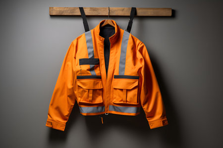 Orange working uniform, against the background of a brick wall. labor day concept. AI generationの素材